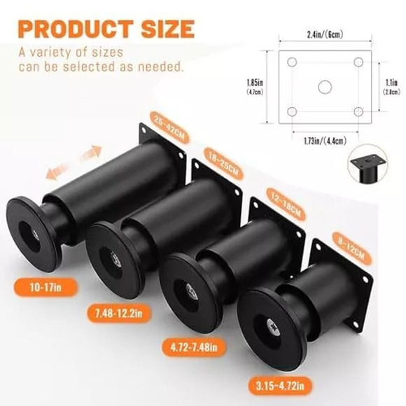 4 Pcs Adjustable Height Furniture Support Legs Furniture Legs, 10-17inch White - Picture 6 of 7